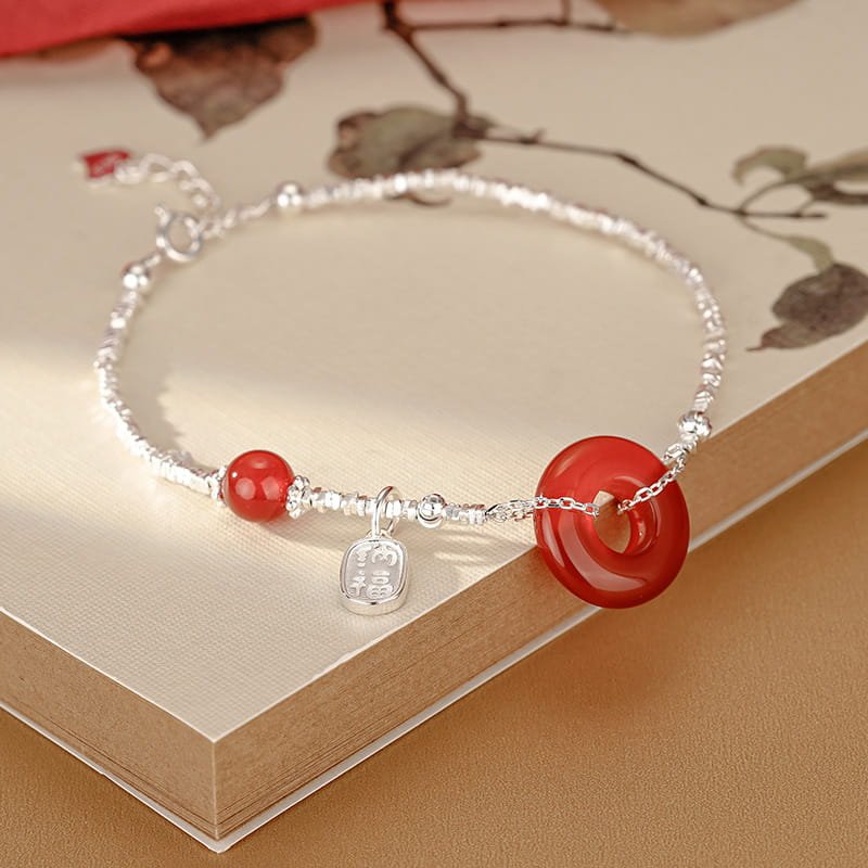 S925 Sterling Silver Peace Lock Natural Stone Bracelet S925 Sterling Silver Peace Lock Natural Stone Bracelet
