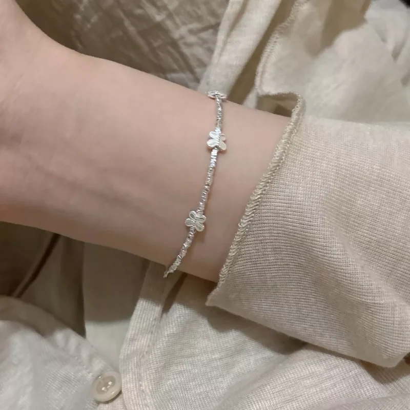 S925 Silver Tiny Butterfly Chip Bead Bracelet