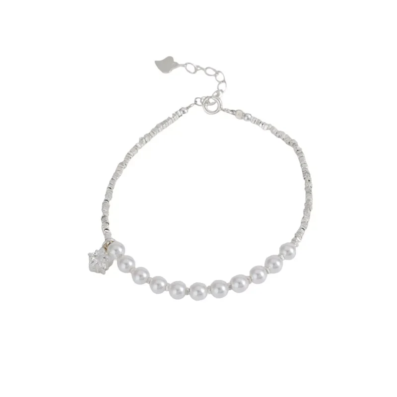 S925 Silver Chip Bead Pearl Star CZ Bracelet