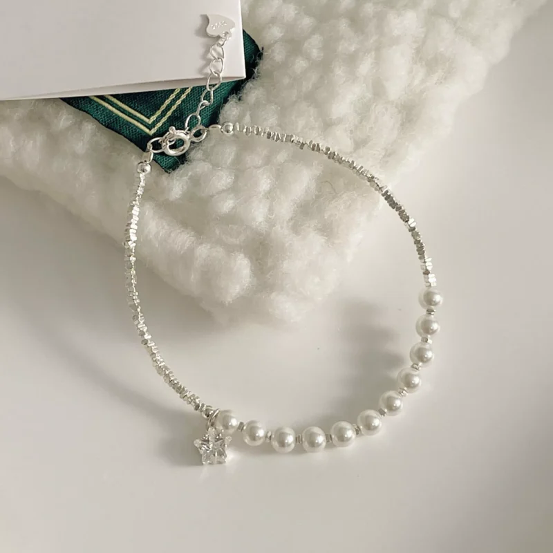 S925 Silver Chip Bead Pearl Star CZ Bracelet
