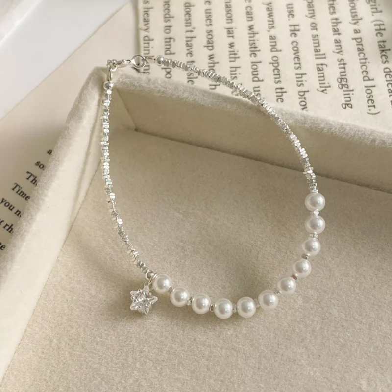 S925 Silver Chip Bead Pearl Star CZ Bracelet