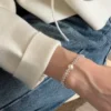 S925 Silver Woven Bead Bracelet with Large Simulated Pearl