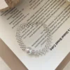 S925 Silver Woven Bead Bracelet with Large Simulated Pearl