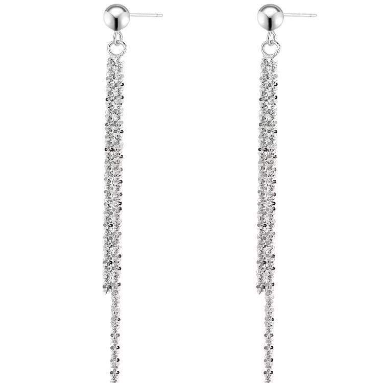 S925 Silver Long Tassel Dangle Drop Earrings S925 Silver Long Tassel Dangle Drop Earrings
