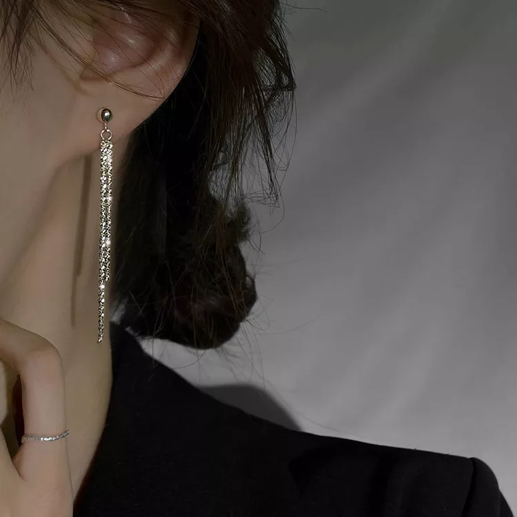S925 Silver Long Tassel Dangle Drop Earrings S925 Silver Long Tassel Dangle Drop Earrings