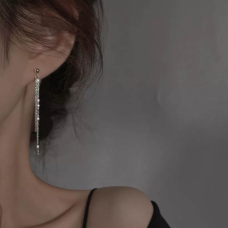 S925 Silver Long Tassel Dangle Drop Earrings S925 Silver Long Tassel Dangle Drop Earrings