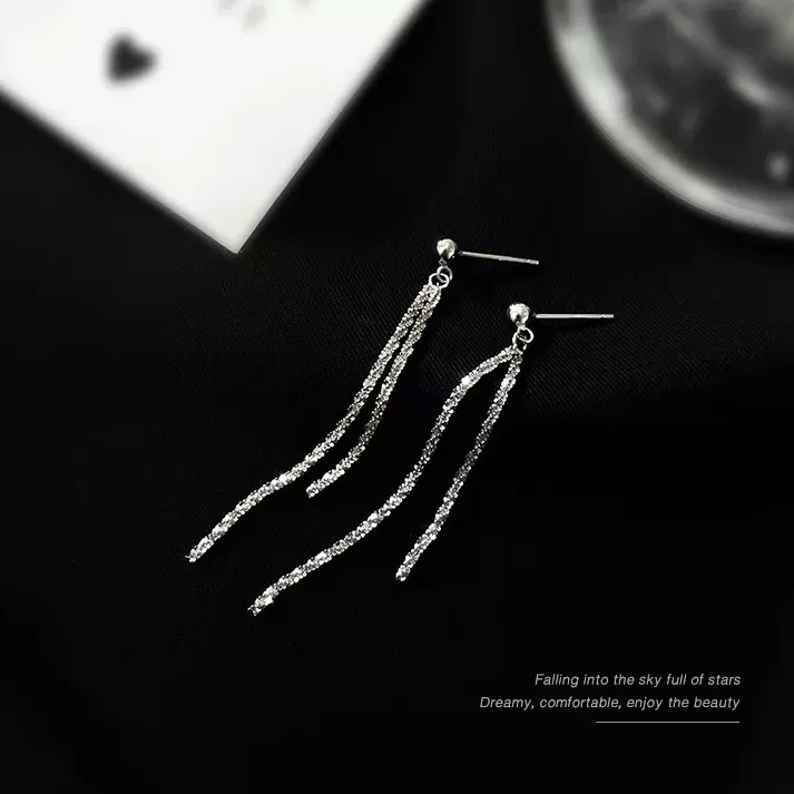 S925 Silver Long Tassel Dangle Drop Earrings S925 Silver Long Tassel Dangle Drop Earrings
