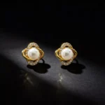 S925 Silver Twisted Halo Pearl Stud Earrings