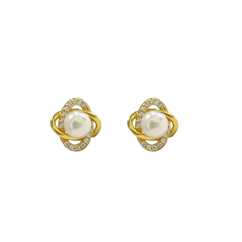 S925 Silver Twisted Halo Pearl Stud Earrings