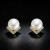 S925 Silver V-Shaped Zirconia Pearl Stud Earrings