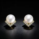 S925 Silver V-Shaped Zirconia Pearl Stud Earrings