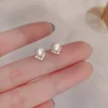 S925 Silver V-Shaped Zirconia Pearl Stud Earrings