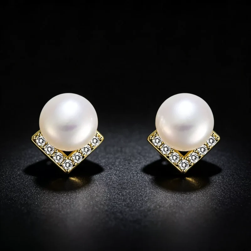 S925 Silver V-Shaped Zirconia Pearl Stud Earrings