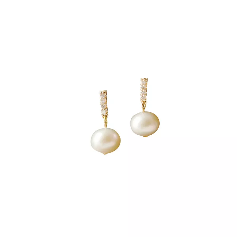 S925 Zircon Baroque Pearl Drop Earrings