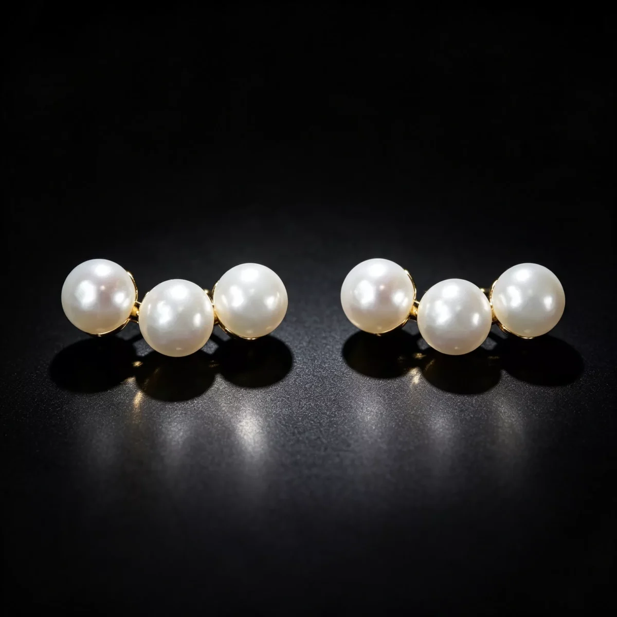 S925 Three Pearls Linear Stud Earrings S925 Three Pearls Linear Stud Earrings