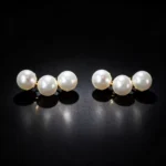 S925 Three Pearls Linear Stud Earrings