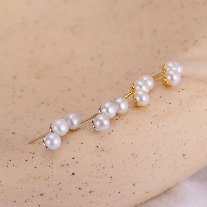 S925 Three Pearls Linear Stud Earrings