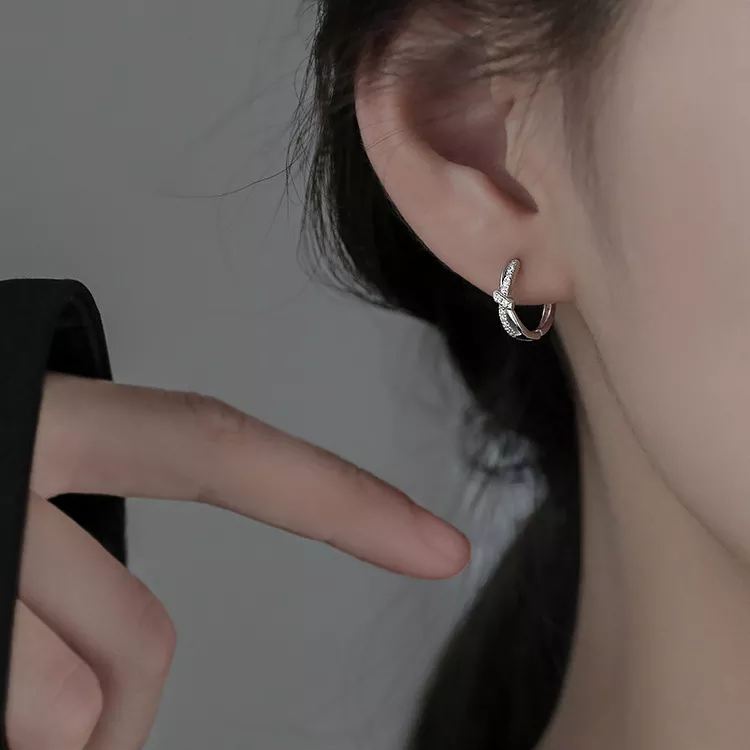 S925 Paved Zircon Small Hoop Earrings
