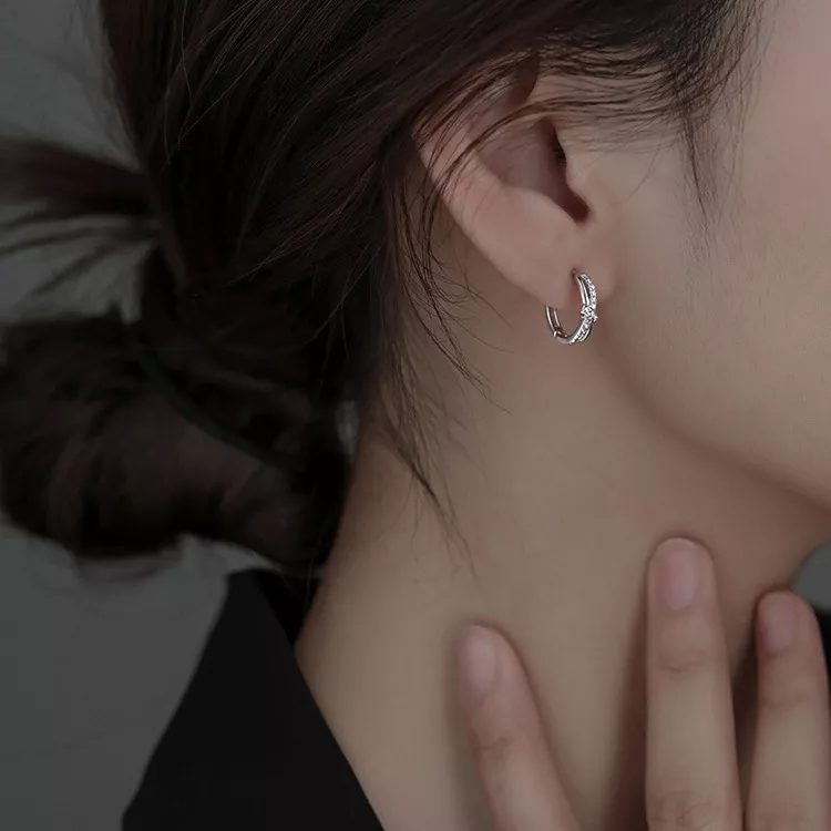 S925 Paved Zircon Small Hoop Earrings