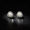 S925 Floral Zircon Shell Pearl Stud Earrings