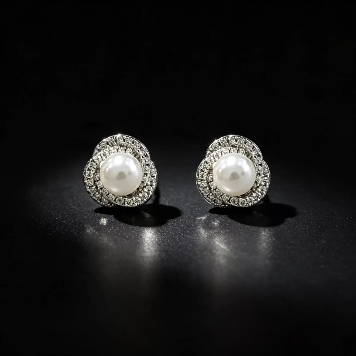 S925 Floral Zircon Shell Pearl Stud Earrings