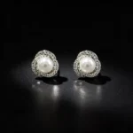 S925 Floral Zircon Imitation Pearl Stud Earrings