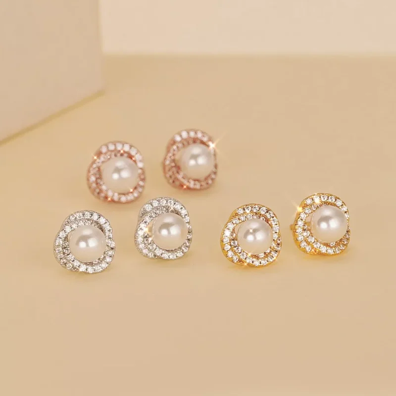 S925 Floral Zircon Shell Pearl Stud Earrings