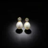 S925 Teardrop Freshwater Pearl Zircon Stud Earrings