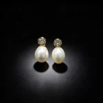 S925 Teardrop Freshwater Pearl Zircon Stud Earrings