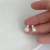 S925 Teardrop Freshwater Pearl Zircon Stud Earrings