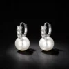 S925 Zircon Accent Shell Pearl Drop Hoop Earrings