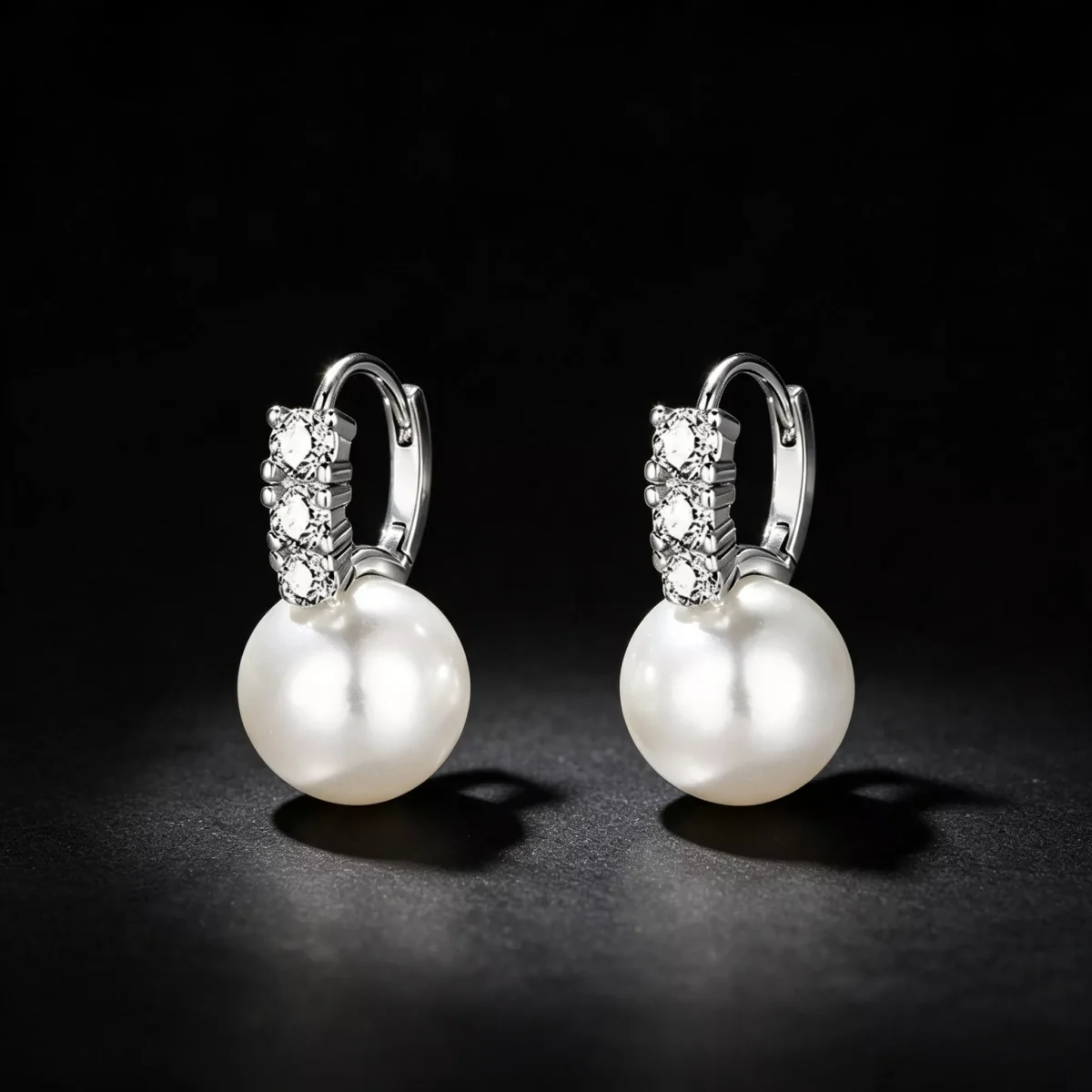 S925 Zircon Accent Shell Pearl Drop Hoop Earrings S925 Zircon Accent Shell Pearl Drop Hoop Earrings