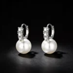 S925 Zircon Accent Imitation Pearl Hoop Earrings