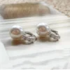 S925 Zircon Accent Shell Pearl Drop Hoop Earrings