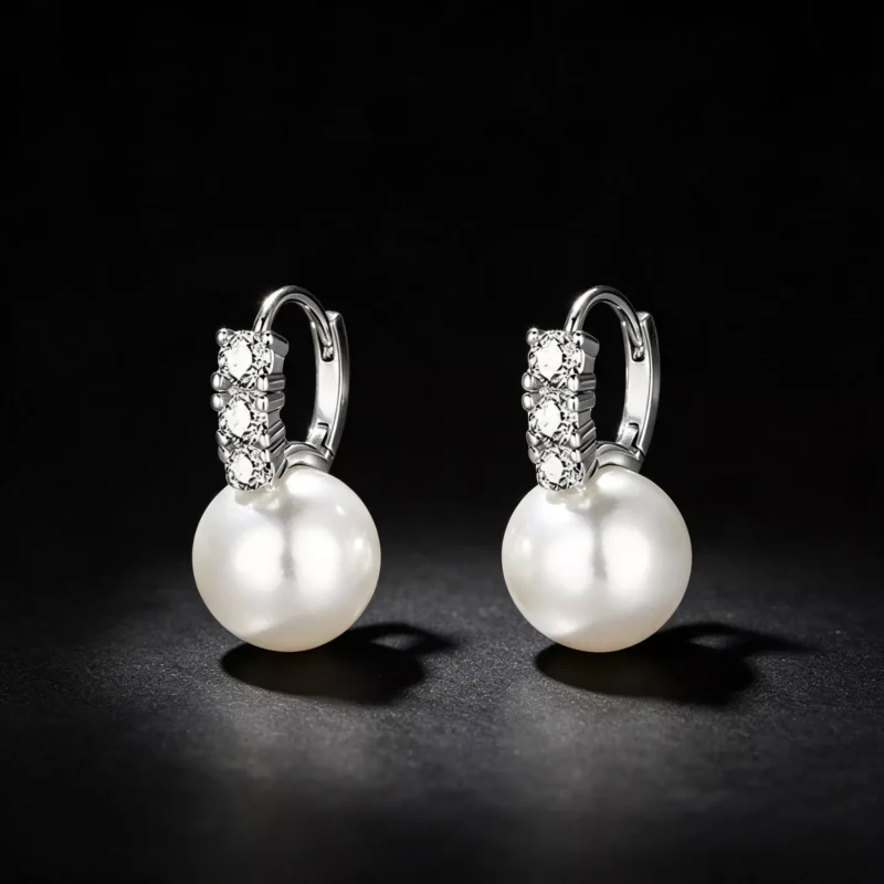 S925 Zircon Accent Shell Pearl Drop Hoop Earrings