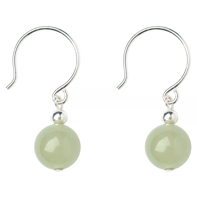 S925 Sterling Silver Hetian Jade Drop Earrings