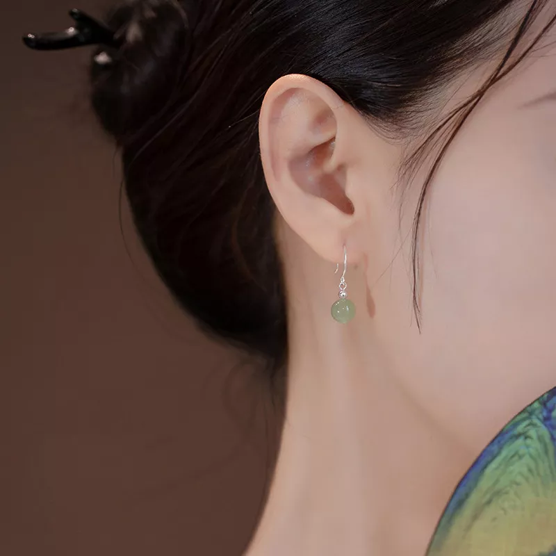 S925 Sterling Silver Hetian Jade Drop Earrings