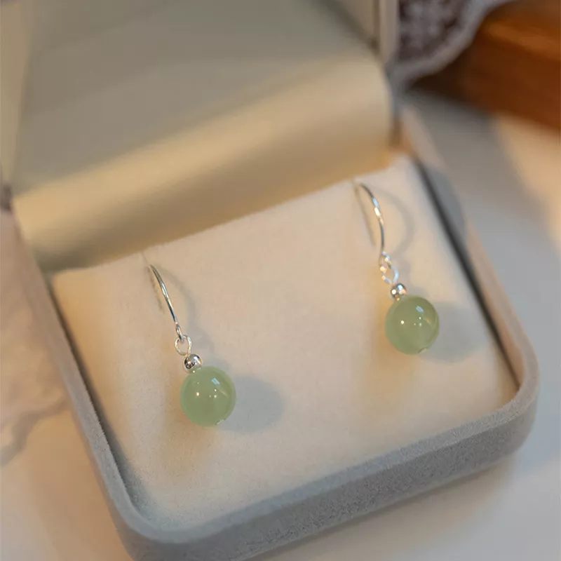 S925 Sterling Silver Hetian Jade Drop Earrings