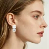 S925 Brushed Square Shell Pearl Drop Stud Earrings