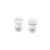 S925 Brushed Square Shell Pearl Drop Stud Earrings