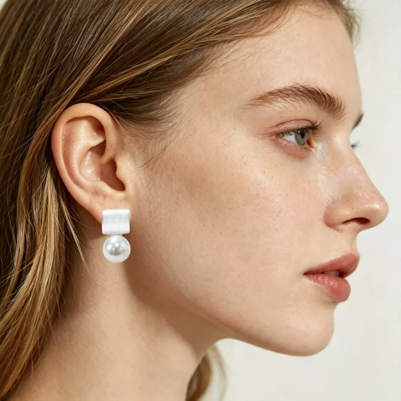 S925 Brushed Square Shell Pearl Drop Stud Earrings