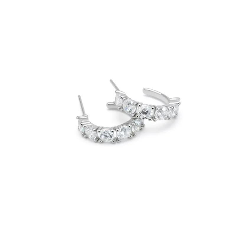 S925 Silver Curved Cubic Zirconia Huggie Earrings