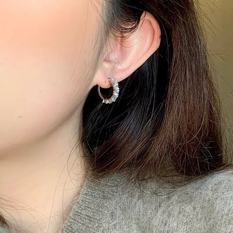 S925 Silver Curved Cubic Zirconia Huggie Earrings