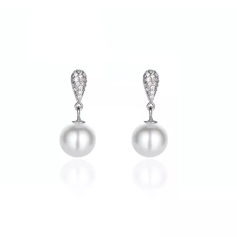 S925 Silver CZ Paved Shell Pearl Drop Earrings S925 Silver CZ Paved Shell Pearl Drop Earrings