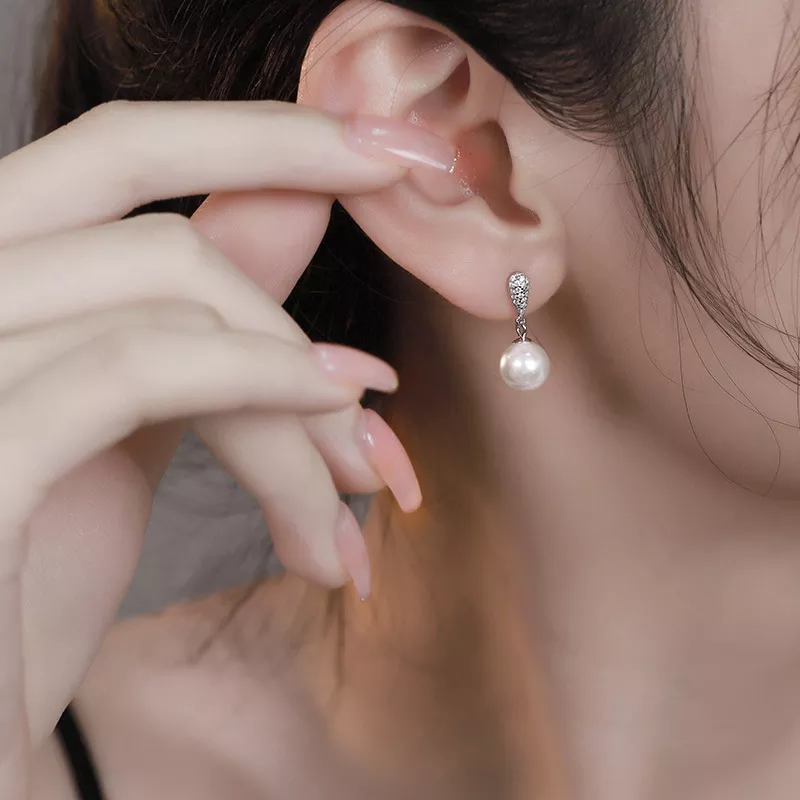 S925 Silver CZ Paved Shell Pearl Drop Earrings S925 Silver CZ Paved Shell Pearl Drop Earrings