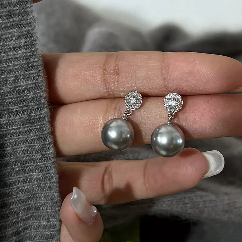 S925 Silver Paved CZ Glass‑Pearl Drop Earrings S925 Silver Paved CZ Glass‑Pearl Drop Earrings