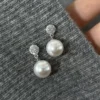 S925 Silver Paved CZ Glass‑Pearl Drop Earrings S925 Silver Paved CZ Glass‑Pearl Drop Earrings