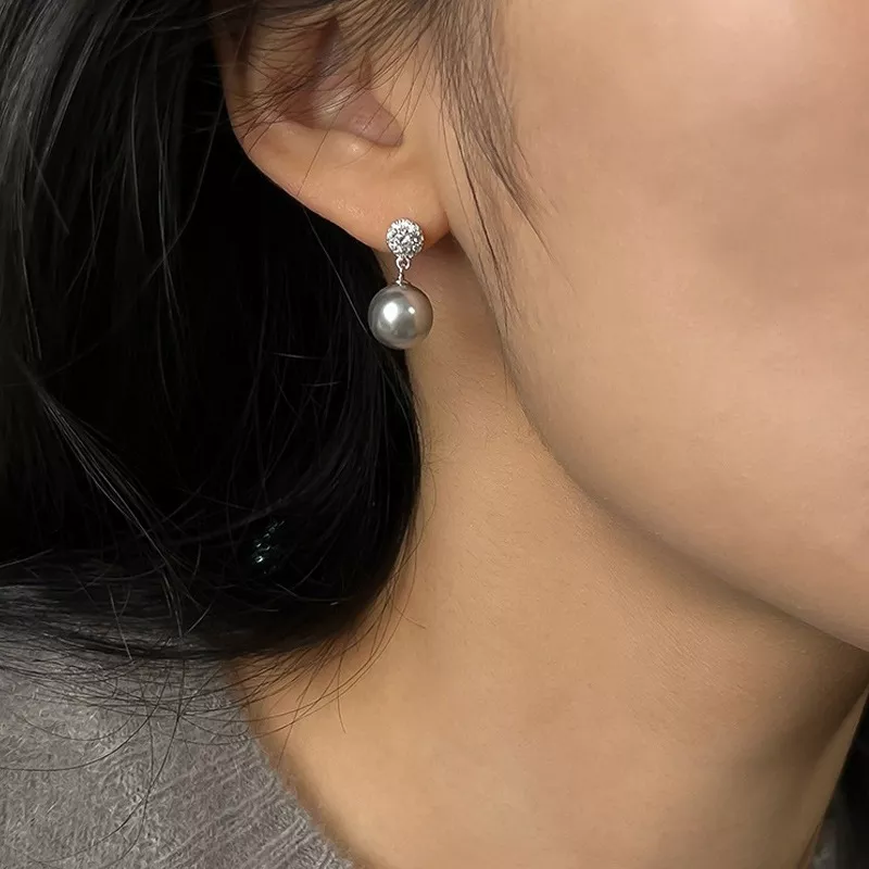 S925 Silver Paved CZ Glass‑Pearl Drop Earrings S925 Silver Paved CZ Glass‑Pearl Drop Earrings