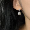 S925 Silver Paved CZ Glass‑Pearl Drop Earrings S925 Silver Paved CZ Glass‑Pearl Drop Earrings