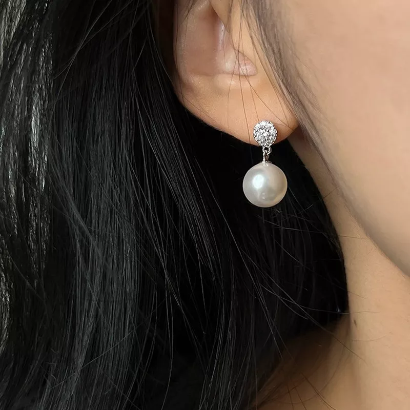 S925 Silver Paved CZ Glass‑Pearl Drop Earrings S925 Silver Paved CZ Glass‑Pearl Drop Earrings